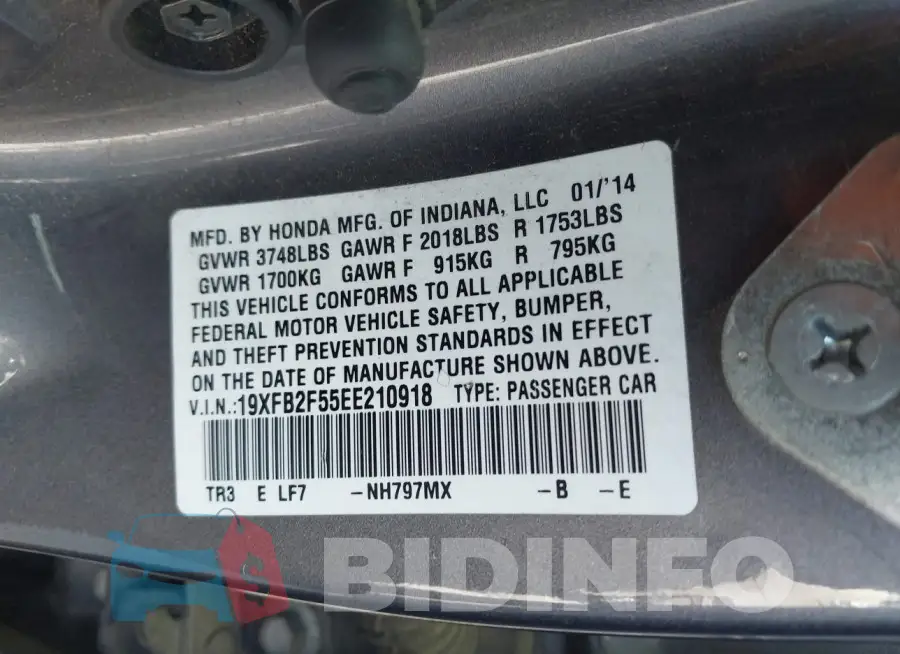 19XFB2F55EE210918 Photo# 9