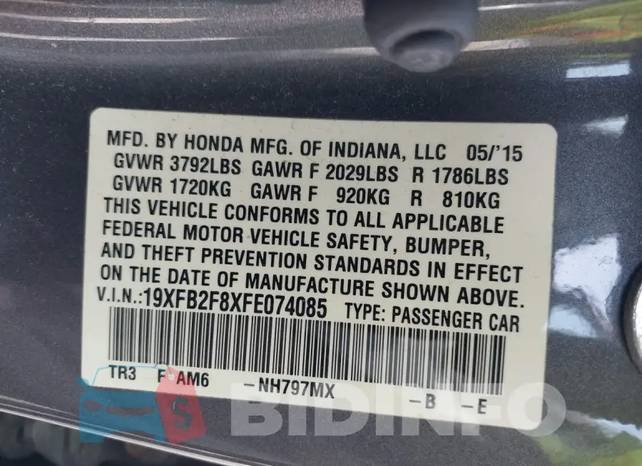 19XFB2F8XFE074085 Photo# 9