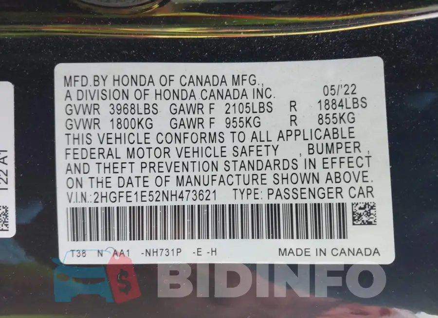 2HGFE1E52NH473621 Photo# 9