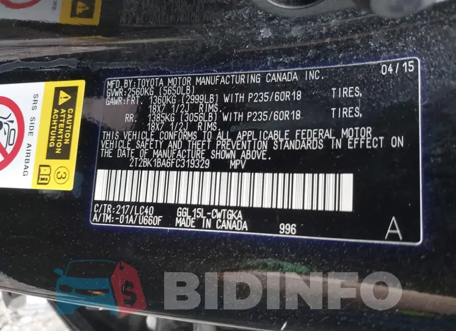 2T2BK1BA6FC319329 Photo# 9