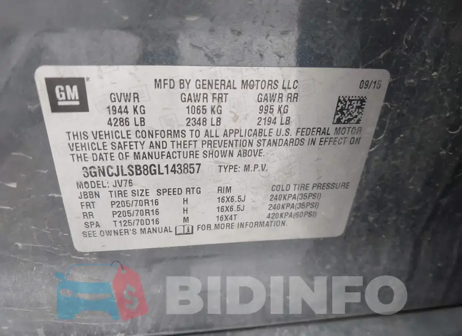 3GNCJLSB8GL143857 Photo# 9