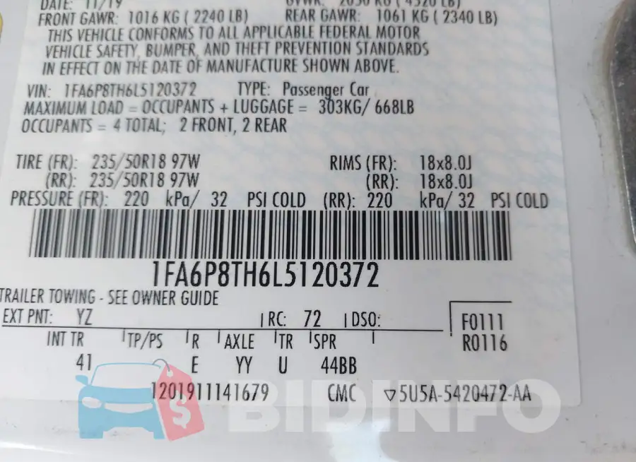 1FA6P8TH6L5120372 Photo# 9