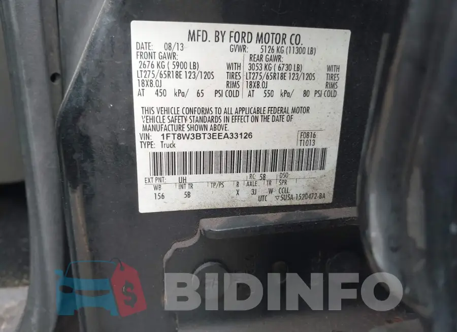 1FT8W3BT3EEA33126 Photo# 8