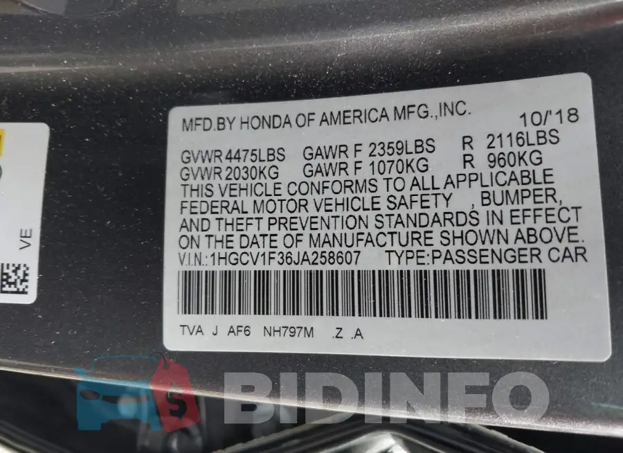 1HGCV1F36JA258607 Photo# 9