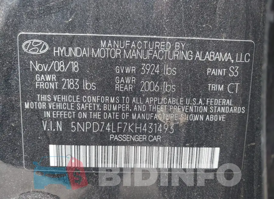 5NPD74LF7KH431493 Photo# 9