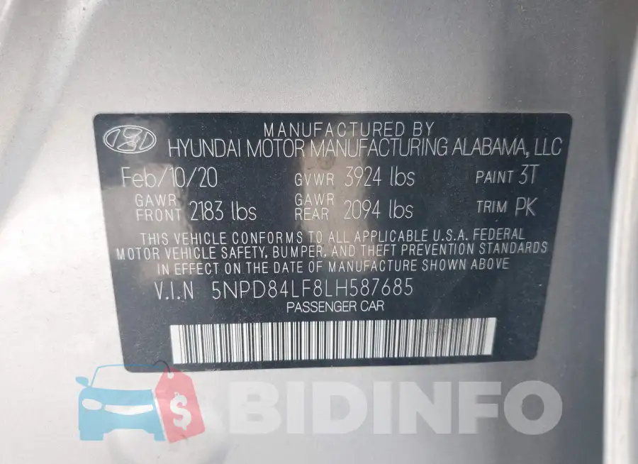 5NPD84LF8LH587685 Photo# 9