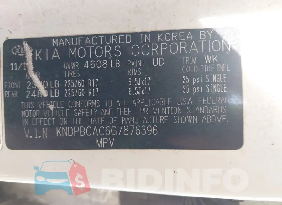 KNDPBCAC6G7876396 Photo# 9