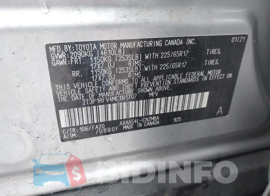 2T3P1RFV4MC181707 Photo# 9