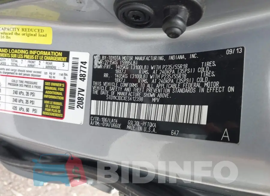 5TDYK3DCXES412398 Photo# 17