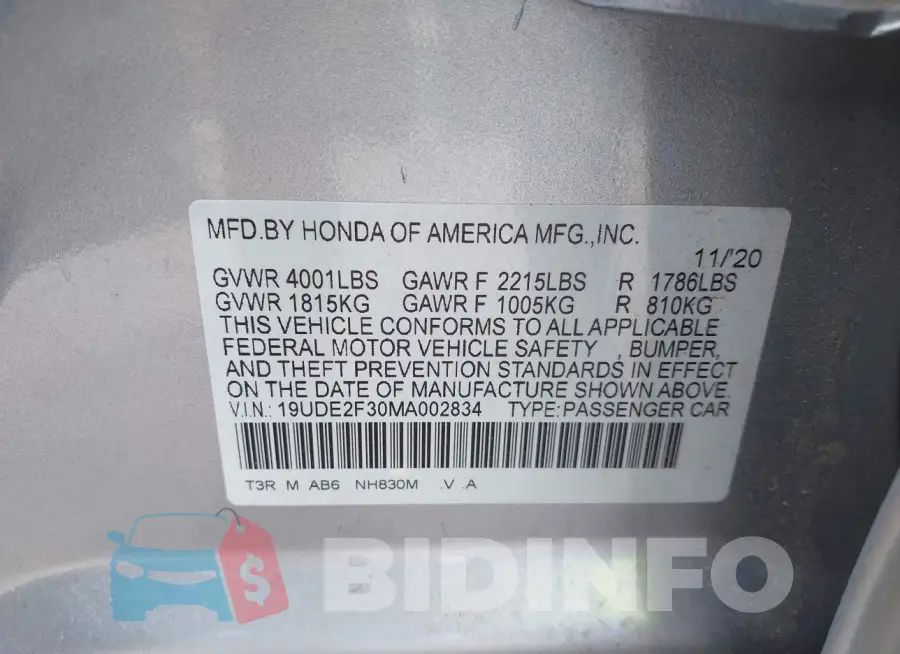 19UDE2F30MA002834 Photo# 9