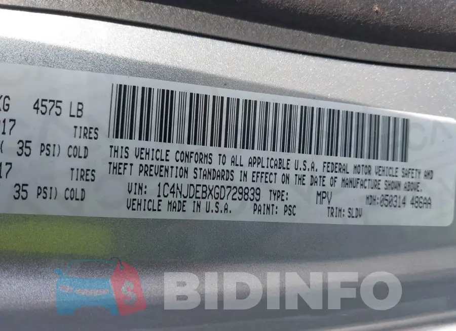 1C4NJDEBXGD729839 Photo# 9