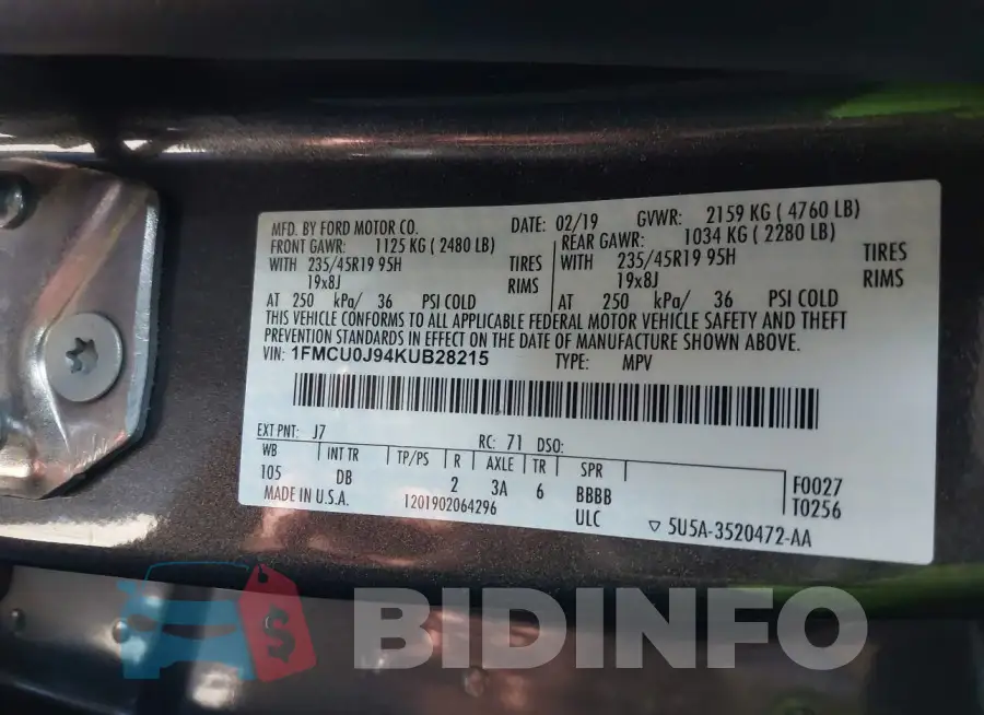 1FMCU0J94KUB28215 Photo# 9