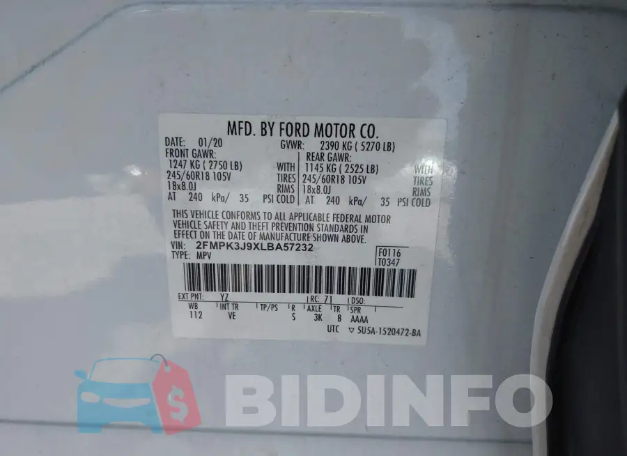 2FMPK3J9XLBA57232 Photo# 9
