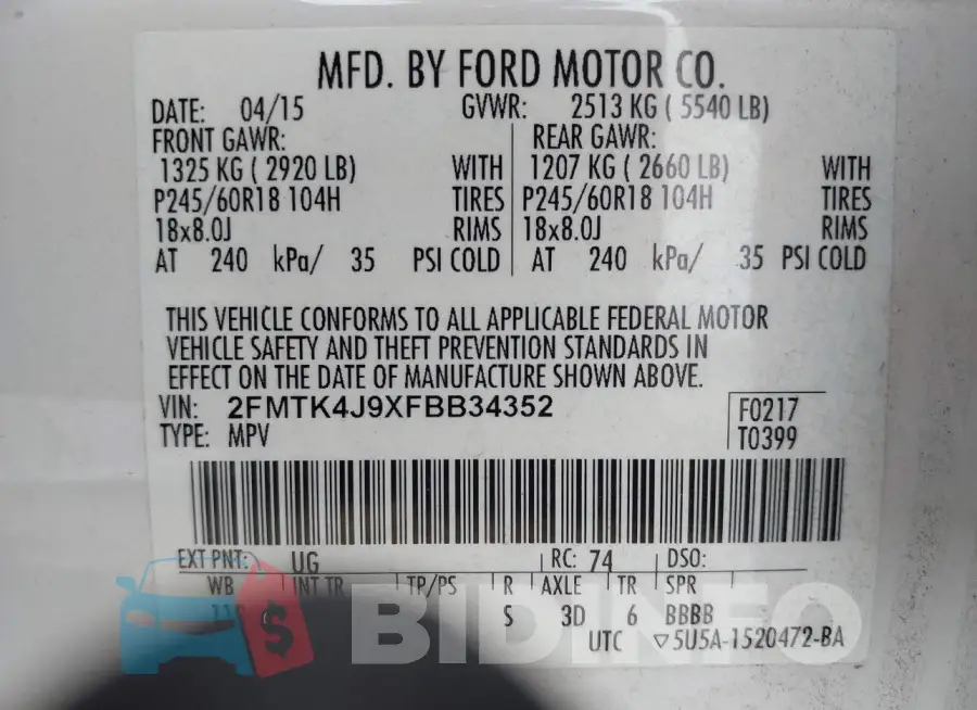 2FMTK4J9XFBB34352 Photo# 9