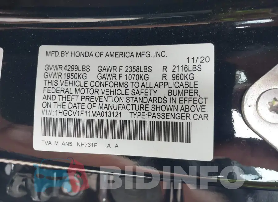 1HGCV1F11MA013121 Photo# 9
