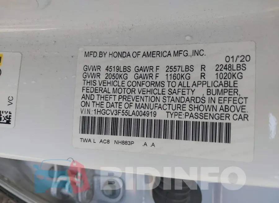 1HGCV3F55LA004919 Photo# 9