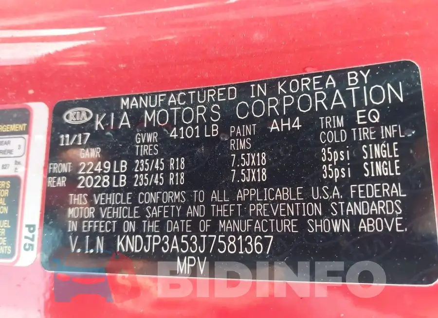 KNDJP3A53J7581367 Photo# 9