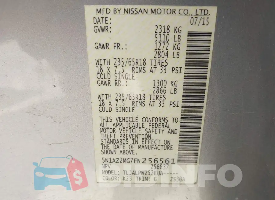 5N1AZ2MG7FN256561 Photo# 9