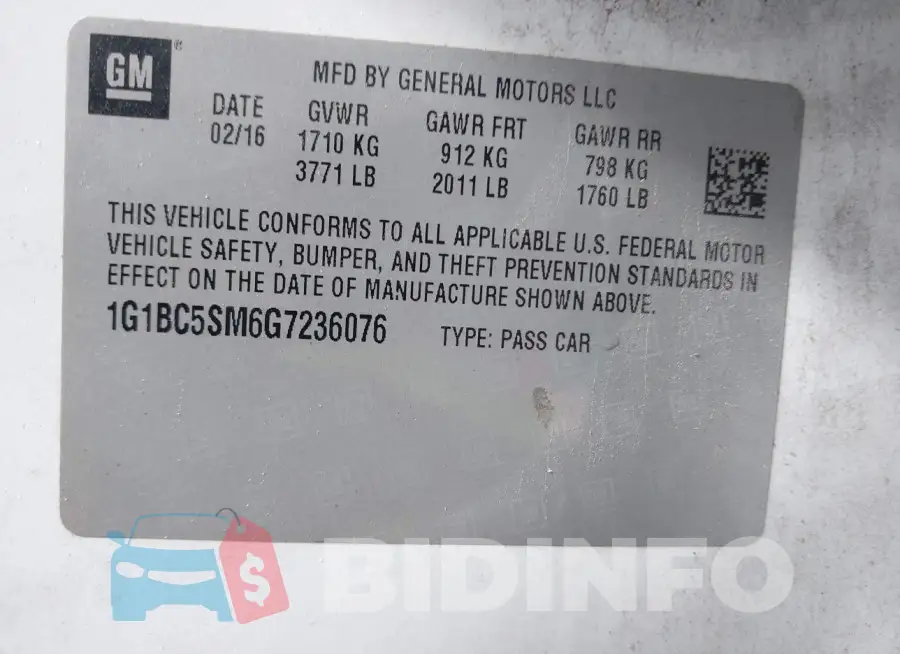 1G1BC5SM6G7236076 Photo# 9