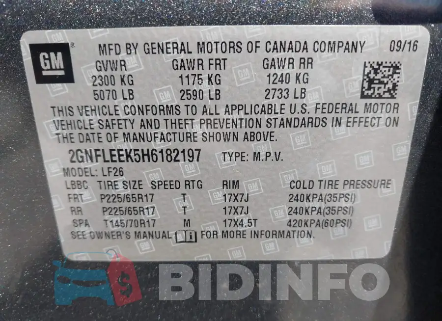 2GNFLEEK5H6182197 Photo# 9