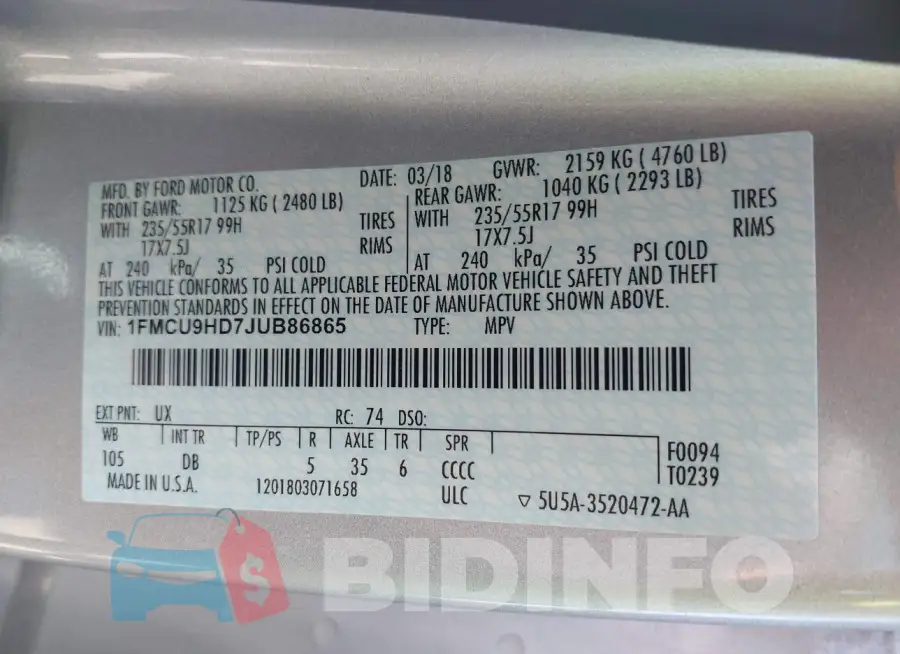 1FMCU9HD7JUB86865 Photo# 9