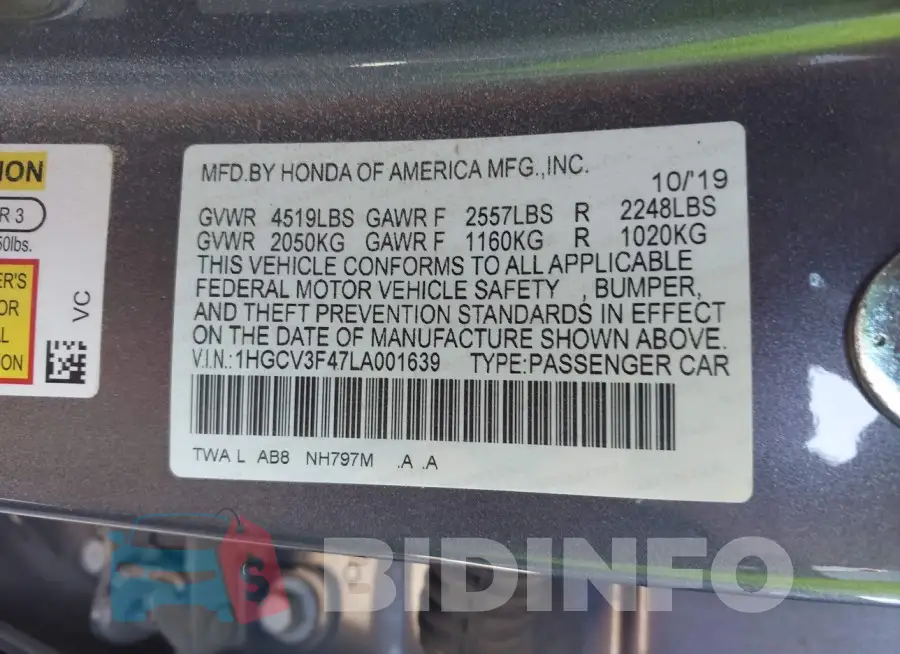1HGCV3F47LA001639 Photo# 9