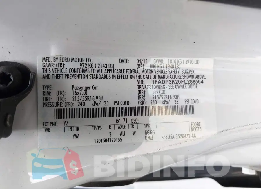 1FADP3K20FL288564 Photo# 9