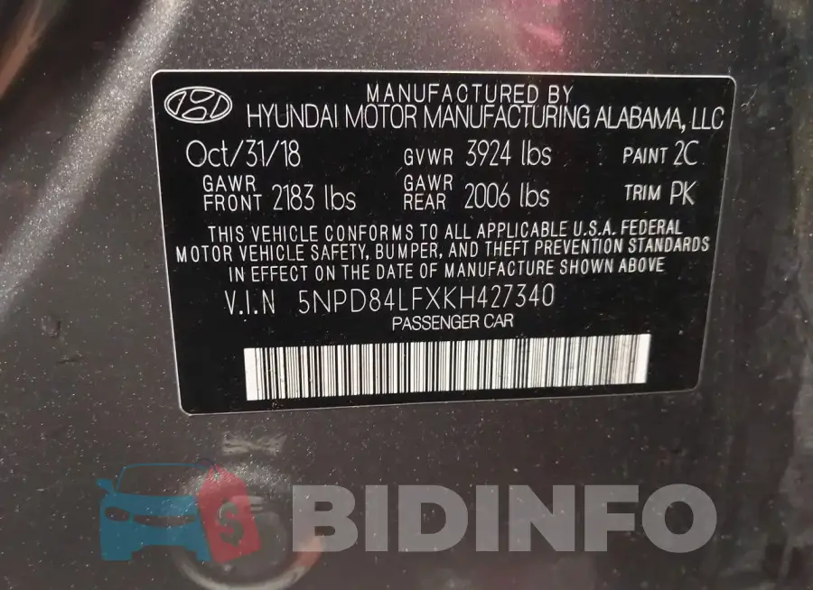 5NPD84LFXKH427340 Photo# 9