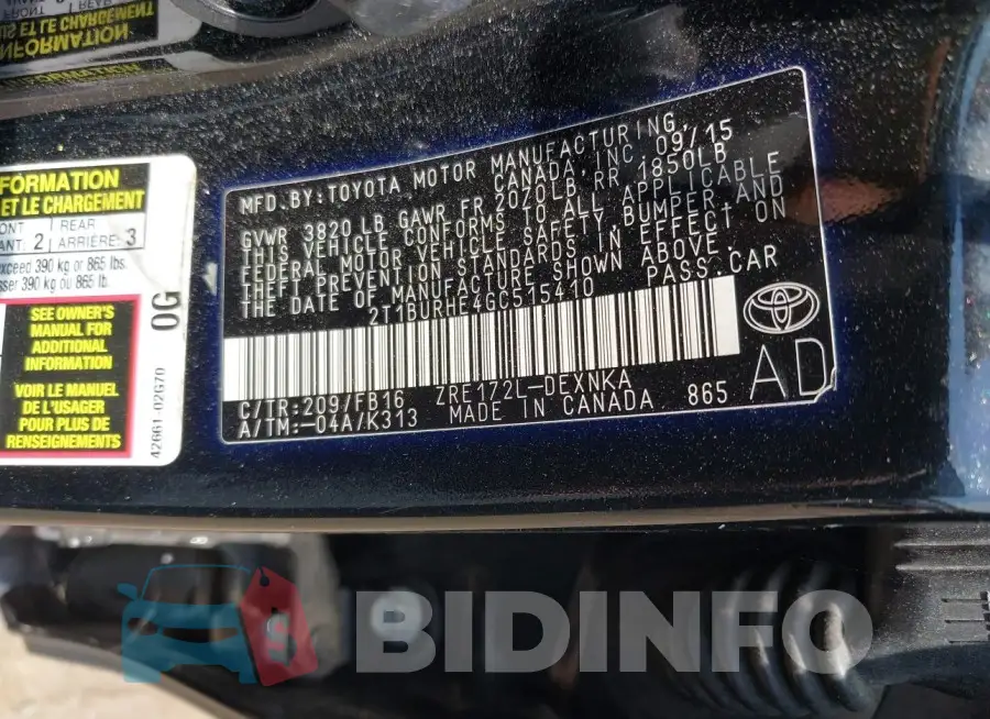2T1BURHE4GC515410 Photo# 9