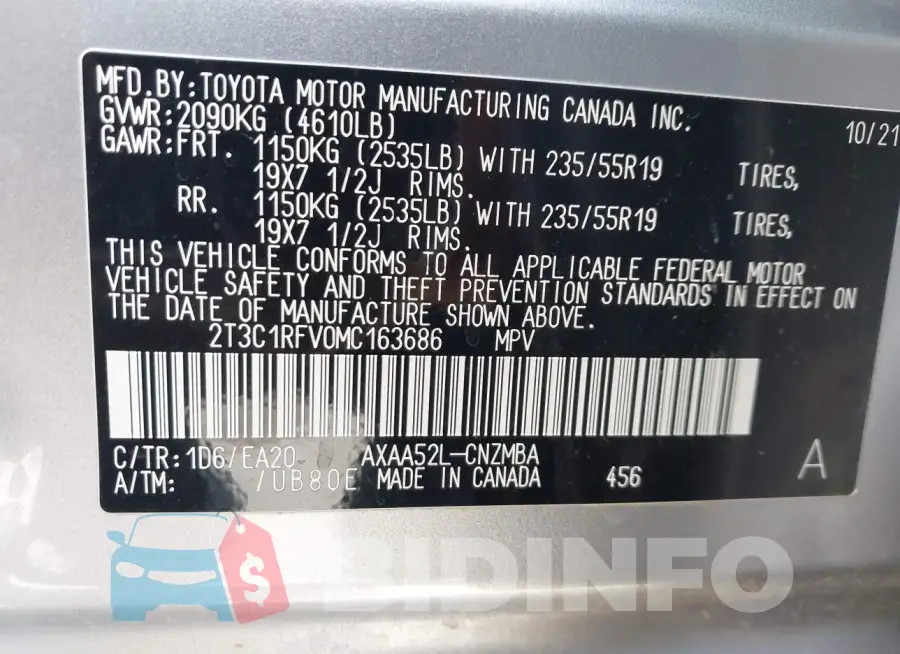 2T3C1RFV0MC163686 Photo# 9