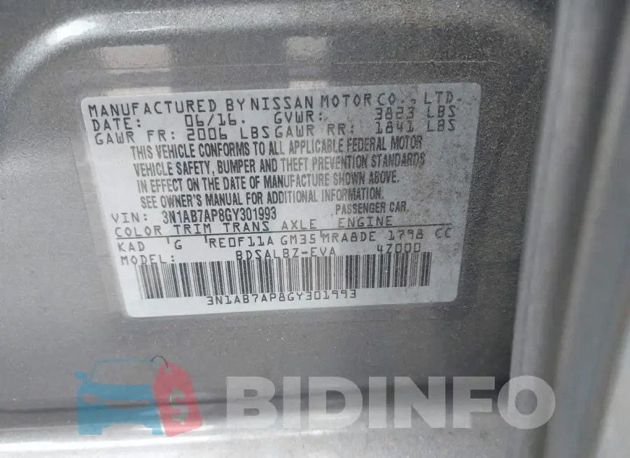 3N1AB7AP8GY301993 Photo# 9