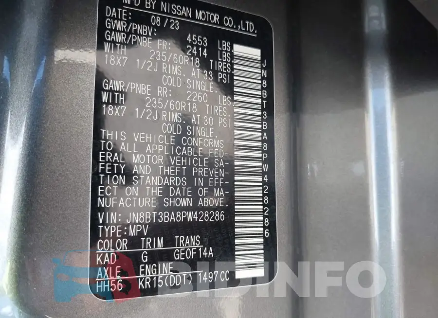 JN8BT3BA8PW428286 Photo# 9