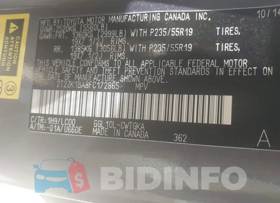 2T2ZK1BA8FC172865 Photo# 9