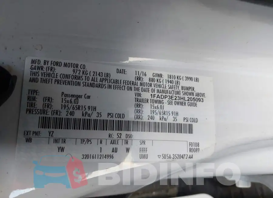 1FADP3E23HL205093 Photo# 9