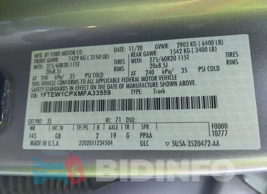 1FTEW1CPXMFA33559 Photo# 9
