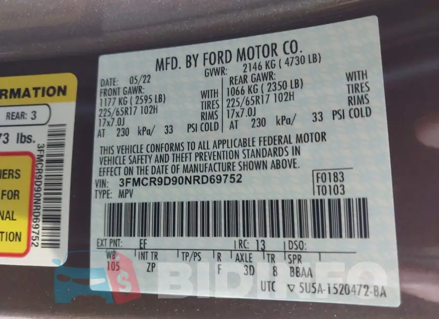 3FMCR9D90NRD69752 Photo# 9