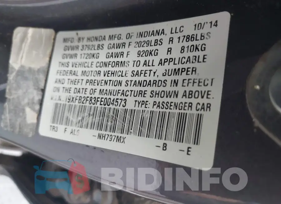 19XFB2F83FE004573 Photo# 9