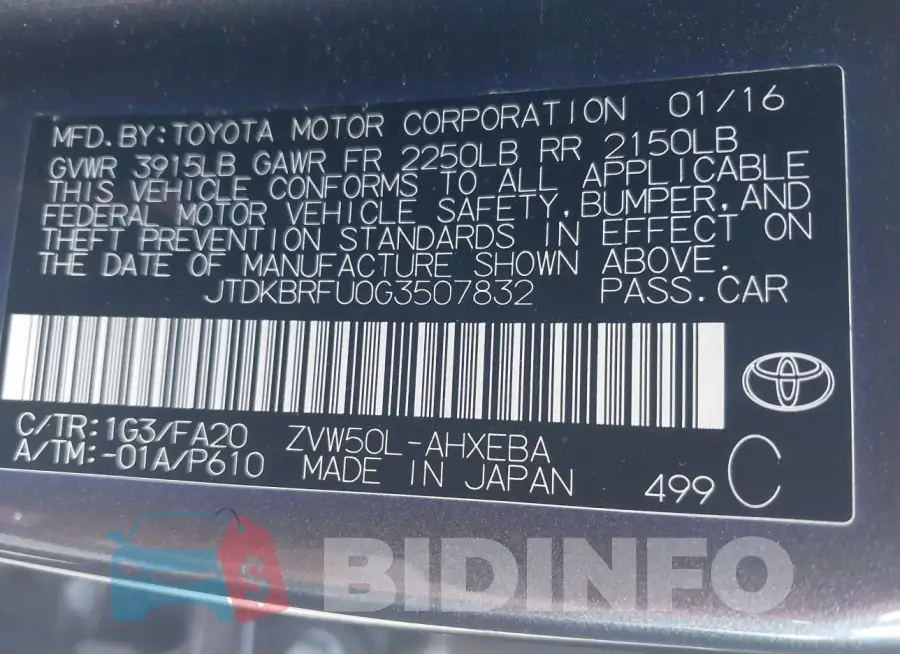 JTDKBRFU0G3507832 Photo# 9