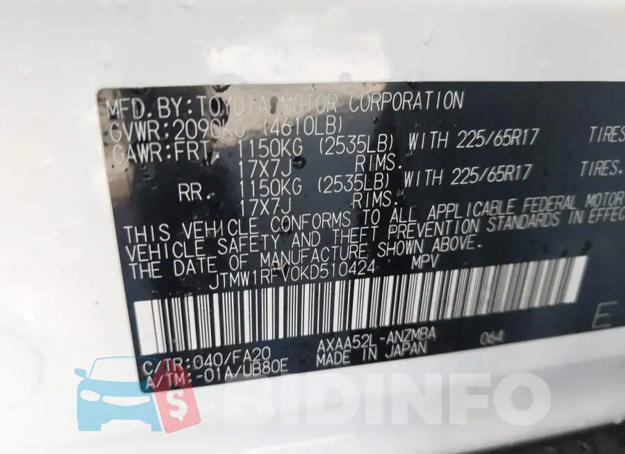 JTMW1RFV0KD510424 Photo# 9