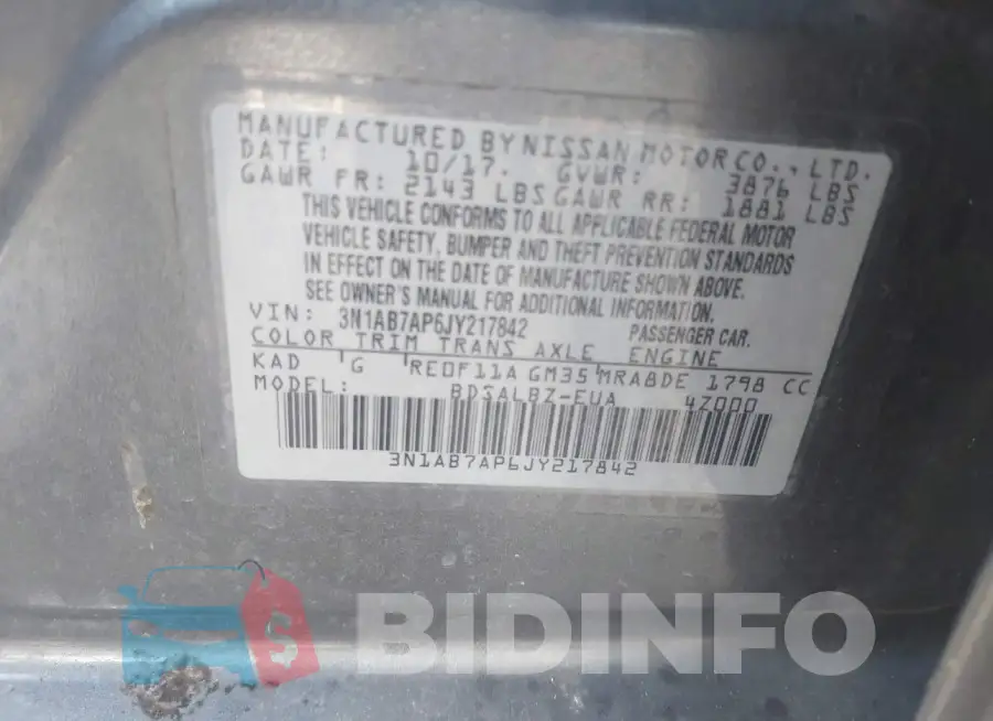 3N1AB7AP6JY217842 Photo# 9