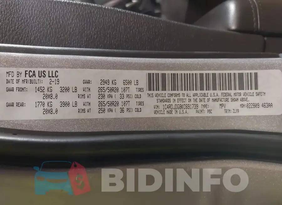 1C4RDJDG8KC691739 Photo# 9