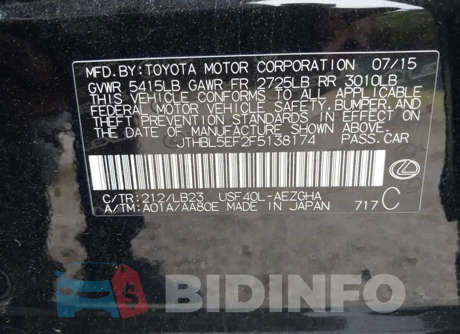 JTHBL5EF2F5138174 Photo# 9