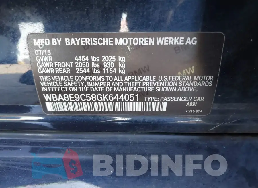 WBA8E9C58GK644051 Photo# 9