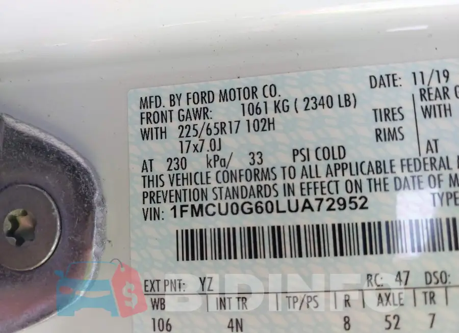 1FMCU0G60LUA72952 Photo# 9