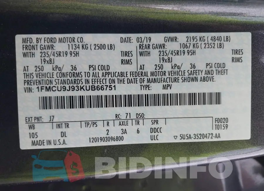1FMCU9J93KUB66751 Photo# 9