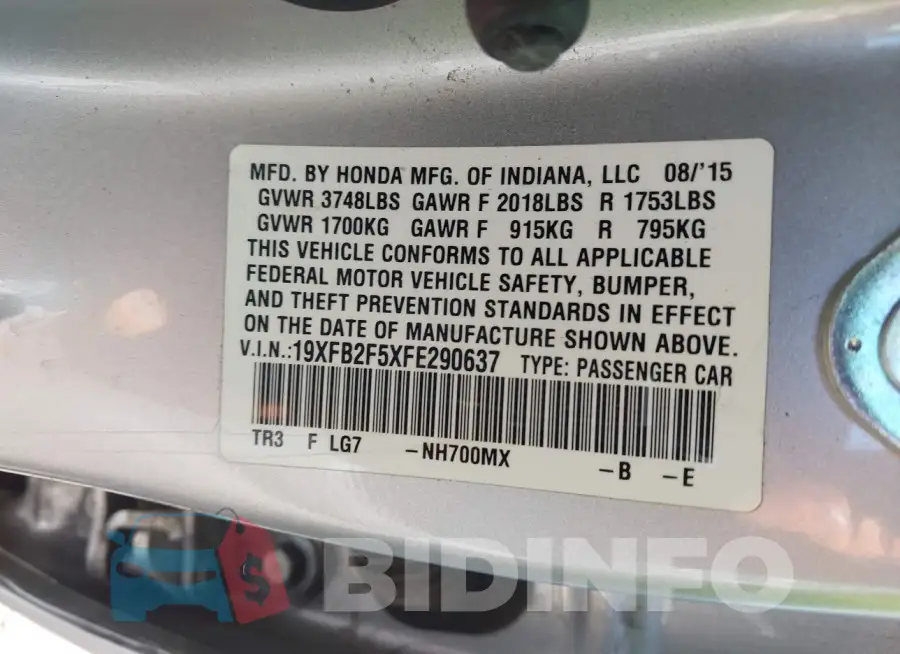 19XFB2F5XFE290637 Photo# 9