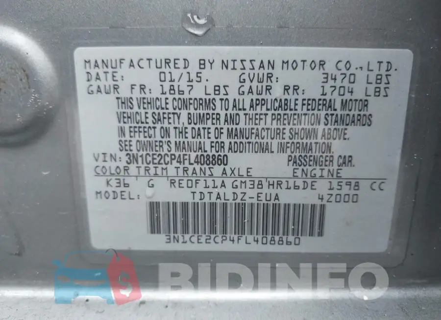 3N1CE2CP4FL408860 Photo# 9