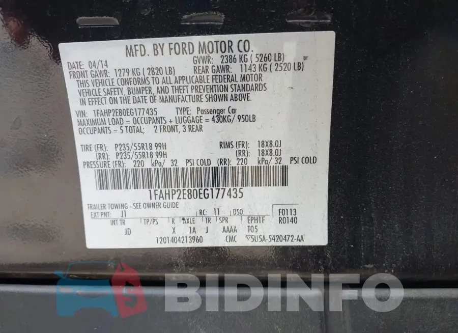 1FAHP2E80EG177435 Photo# 9