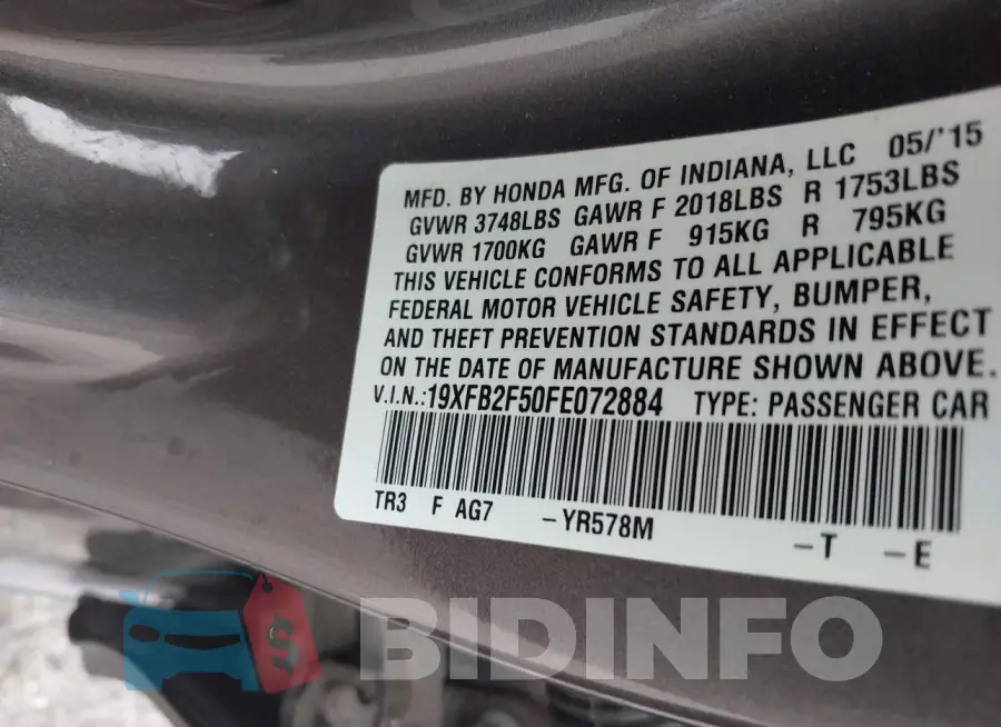 19XFB2F50FE072884 Photo# 9