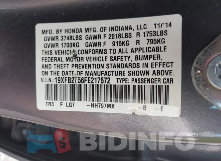 19XFB2F56FE217572 Photo# 9